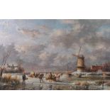 Follower of Charles Leickert, Skaters on a frozen river, oil on canvas, 40.