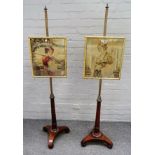 A pair of Regency mahogany, parcel gilt pole screens, with reeded columns and inswept trefoil bases,