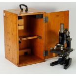 A Carl Zeiss Jena microscope, the fitted case with additional eyepieces,