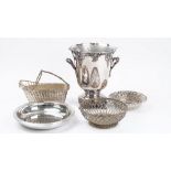 Plated wares, comprising; a twin handled wine cooler with a base metal drop-in liner, height 29cm,