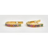 A pair of gold and varicoloured sapphire earrings,