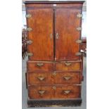 A George I and later featherbanded walnut cabinet on chest,