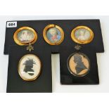 Three 18th/19th century portrait miniatures on ivory, framed as one, depicting Mary, Queen of Scots,