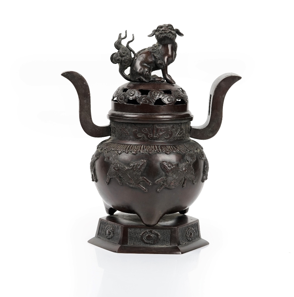 A Chinese bronze two-handled censer, 19th century,