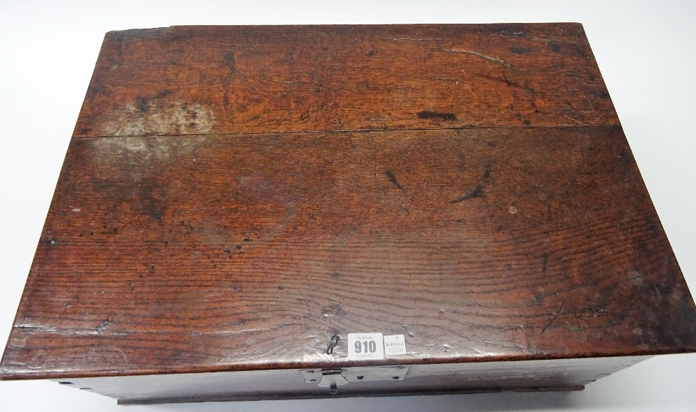 An 18th century oak bible box of plain plank construction, 63cm wide x 25cm high. - Image 5 of 9