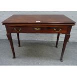 A George II mahogany rectangular foldover tea table, with single frieze drawer on club supports,