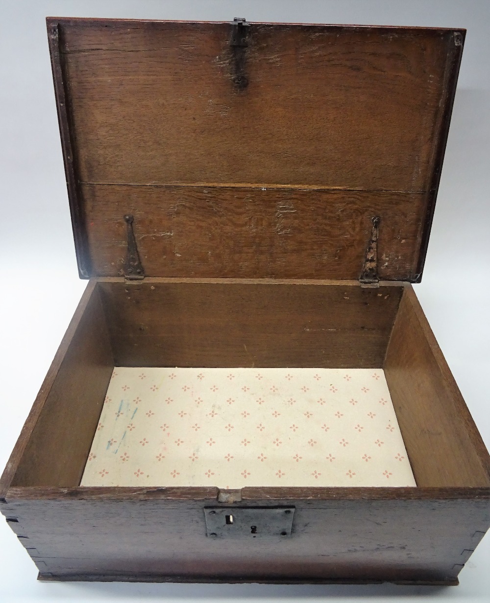 An 18th century oak bible box of plain plank construction, 63cm wide x 25cm high. - Image 8 of 9