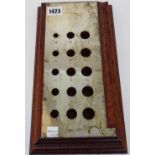 A silver mounted mahogany stand to measure the sizes of 15 differing cigars and with a 10 inch