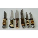 Four early 20th century bone handled hunting knives and two later knives,