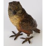 An Austrian cold painted bronze model of an owl, detailed 'BERGMANN' and 'GESCHUTZT', 13cm high.