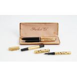 A gold mounted fountain pen, detailed Swan pen safety screw cap, Mabie, Todd & Co.