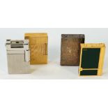 Four St Dupont gas lighters to include a gold plated and green 'laque de chine' example and three