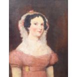 English School, 19th Century, Portrait of a lady in a pink dress, oil on canvas,