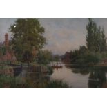 John Joseph Potts (British, 1844-1933), Figures ferrying across a river,