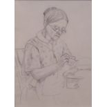 Johann Knoechl (19th century), A lady sewing, dated '1868 31 July', pencil on paper, 16 x 12cm,