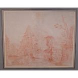 Follower of Hubert Robert, Figures among ruins, red chalk, 29.5 x 36.