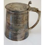 A George III silver quart tankard, Walter Brind, London 1772, cylindrical tapering,