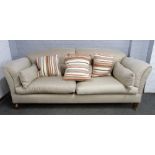 A modern double hump back sofa on tapering square beech supports, 220cm wide x 95cm high.