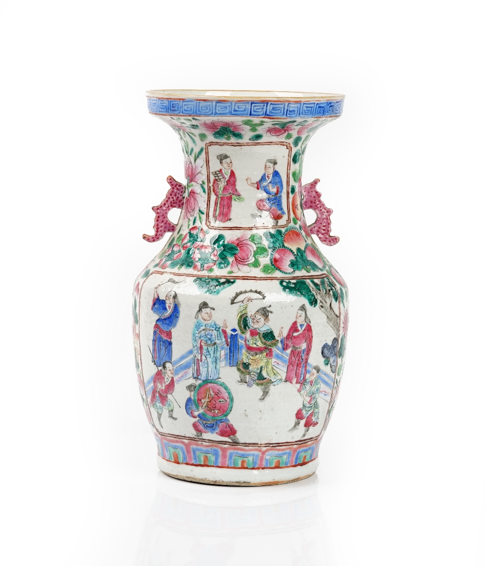 A Chinese famille-rose baluster two-handled vase, early 20th century,