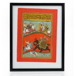 An Indian painting of a battle scene, 18th century or later, gouache heightened with gold on paper,