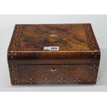 A Victorian parquetry inlaid and mother-of-pearl walnut dome top box, 30cm wide x 13cm high,