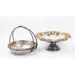 A plated and gold plated shaped circular centrepiece fruit bowl, having martele decoration,