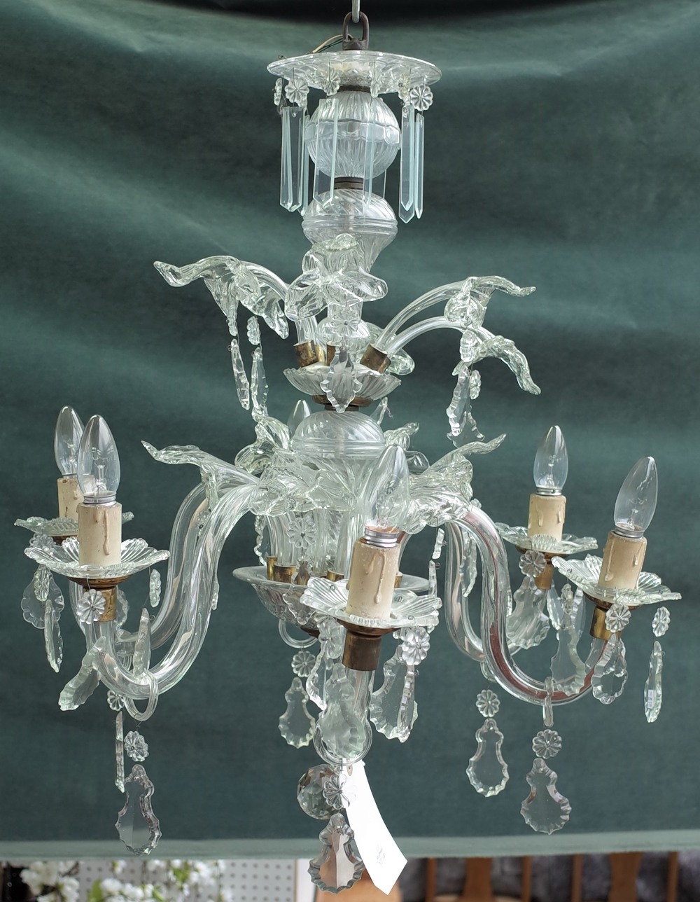 A 20th century Italian style glass six light chandelier with spiral column and moulded branches - Image 2 of 3