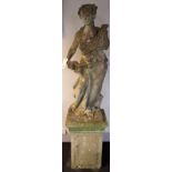 A set of four Vicenza stone figures of robed Ancient Greek women in various standing poses,