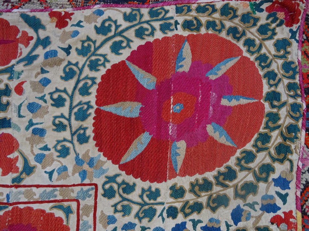 A Bokhara Susani panel, central panel and surround with large and small madder rosette leaf sprays, - Image 6 of 7