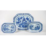 A Chinese blue and white export serving dish, late 18th century, of canted rectangular form,