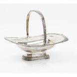 A George IV silver cake basket, of shaped rectangular form, decorated with a gadrooned rim,