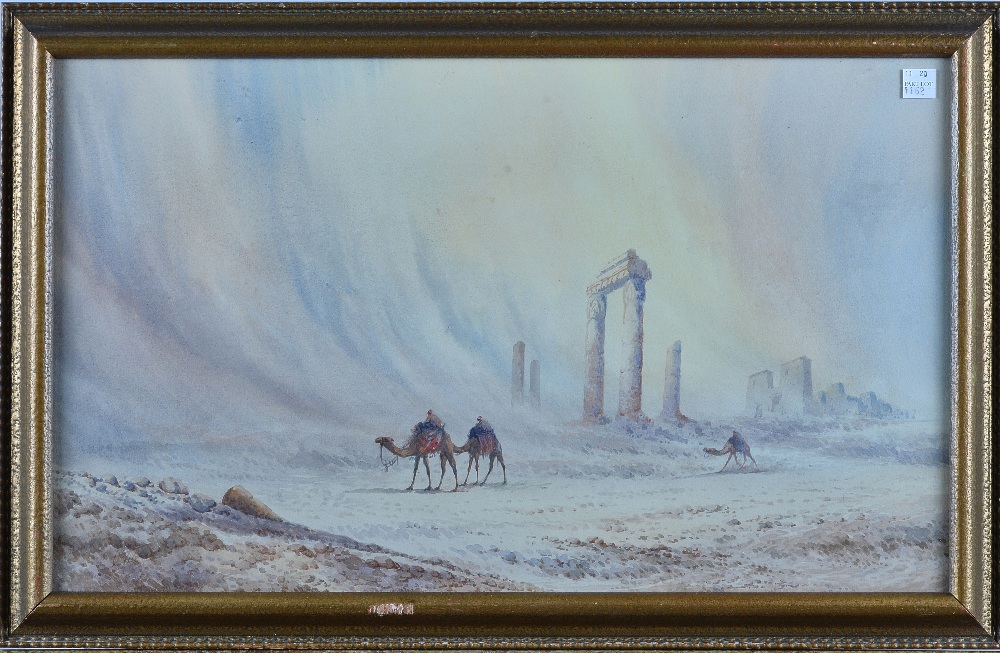 Otto Tilche (British, 1821-1894), Men and camels in a landscape; Men and camels beside ruins, - Image 2 of 5
