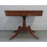 A George III brass inlaid mahogany 'D' shape card table,