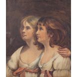 Follower of George Romney, Two girls, watercolour, 53 x 46cm,