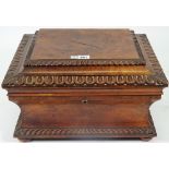 A William IV walnut sarcophagus shape box, with egg and dart border, adapted, 43cm wide x 24cm high.