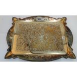 A silver plated shaped rectangular tray, the centre decorated with a wild boar hunting scene,