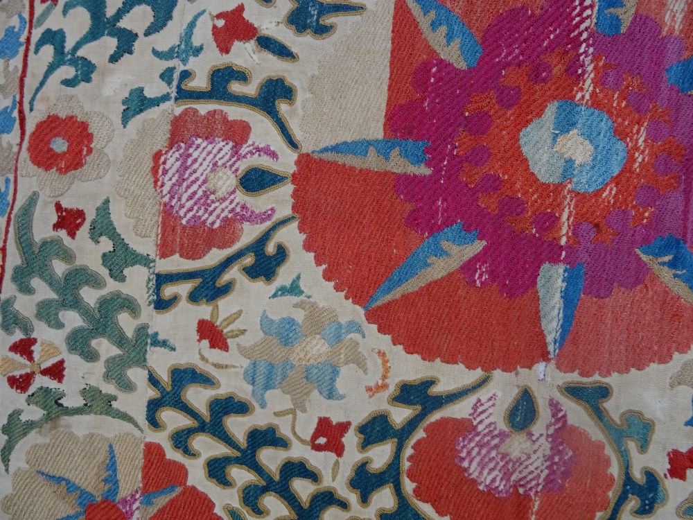 A Bokhara Susani panel, central panel and surround with large and small madder rosette leaf sprays, - Image 3 of 7
