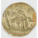 A George III oval silk work panel, signed M:Cruttwell,