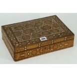 A Syrian rectangular wooden parquetry bone and mother-of-pearl box,