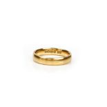A 22ct gold plain wedding ring, Birmingham 1924, ring size K and a half, weight 4.6 gms.