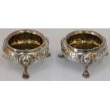 A pair of George III Irish silver cauldron salt cellars, circa 1770, maker's mark rubbed,