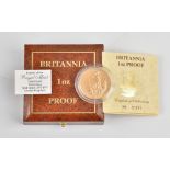 A Britannia one ounce gold one hundred pounds proof coin 1987,