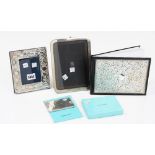 A silver mounted rectangular photograph frame, decorated to record a baby's birth details,
