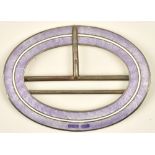 A silver, mauve and white enamelled oval buckle, Birmingham 1911, length 7.