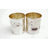 A pair of European silver beakers, decorated with floral and foliate bands, detailed 925, height 7.