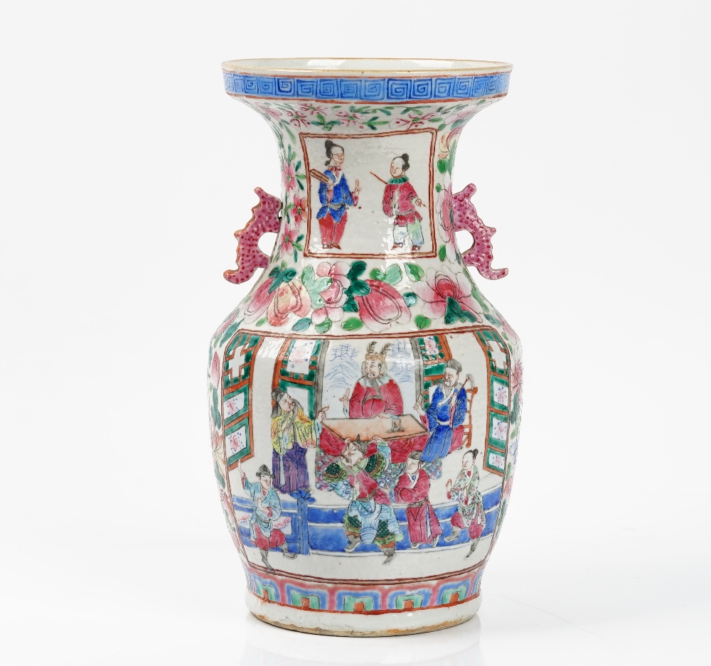 A Chinese famille-rose baluster two-handled vase, early 20th century, - Image 2 of 4