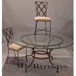 A circular metal and glass dining table, 230cm diameter,