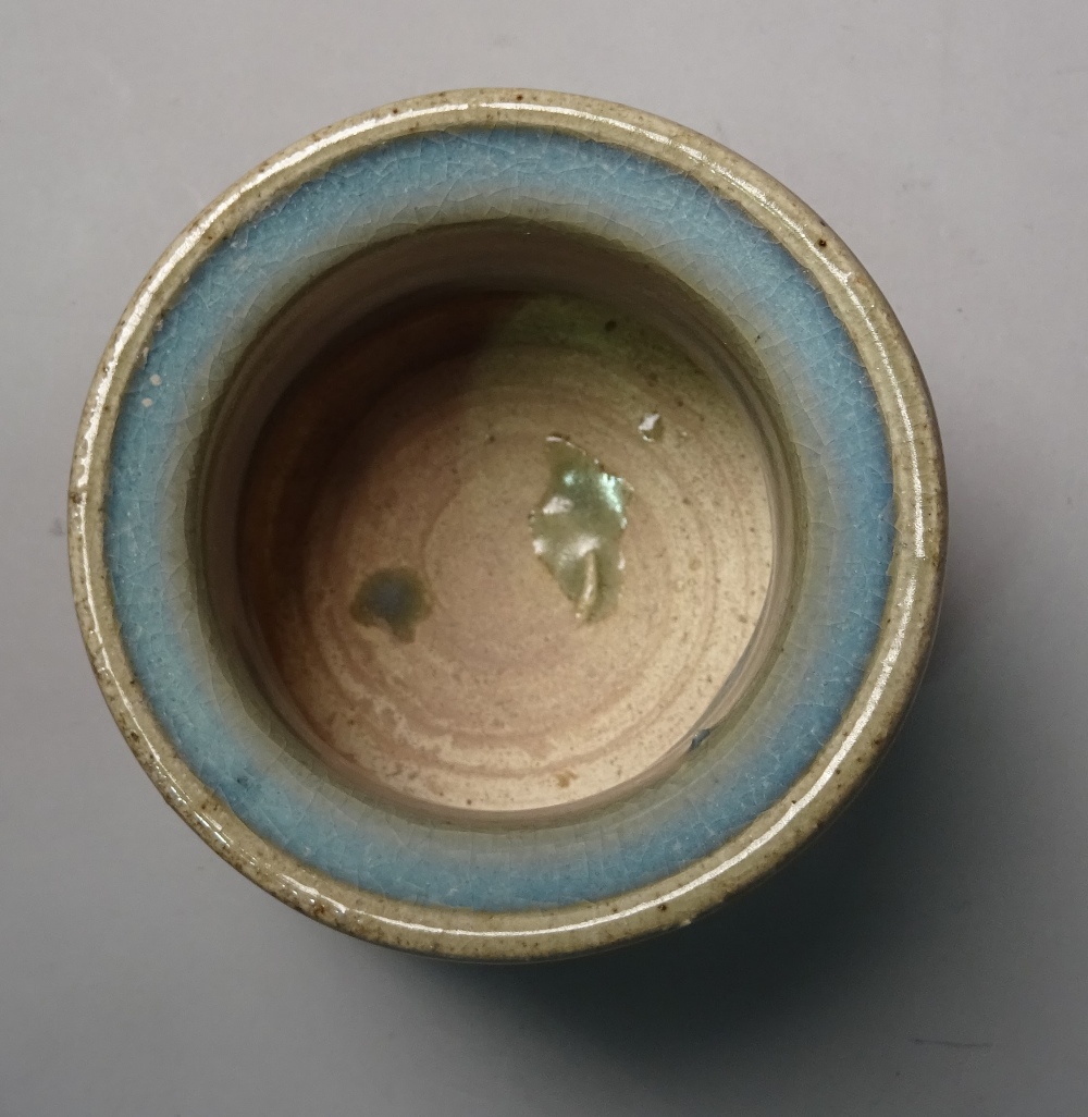 A small Jun type tripod vase, squat form with cylindrical neck and everted rim, 9.5cm. high. - Image 4 of 4