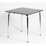 Three Hal Vitra tables, German, with square black tops, on chrome legs, 75cm wide x 72cm high, (3).