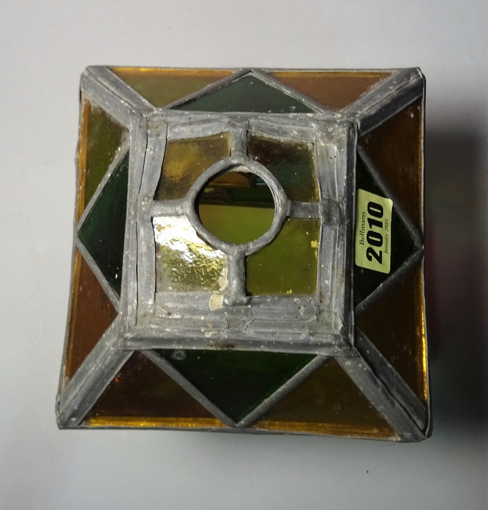 An early 20th century stained glass shade of tapering form, 16cm wide x 19cm high, - Image 4 of 5